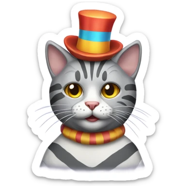 Striped gray cat in a clown costume  sticker