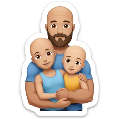 Muscular Bald man with a beard hugging his young fit brunette wife and their 3 sons sticker