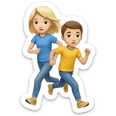 Three charater: a child’s sentimental running to return from his white father back to his yellow mother sticker