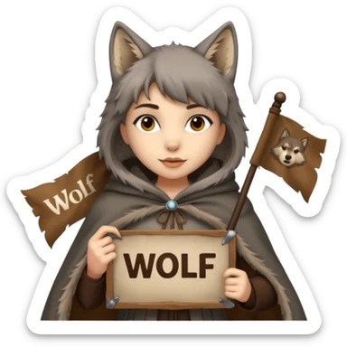 Wolf girl holding a banner that say #Wolf99 sticker