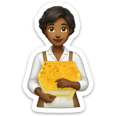 Brown girl beekeeper holding honeycomb sticker