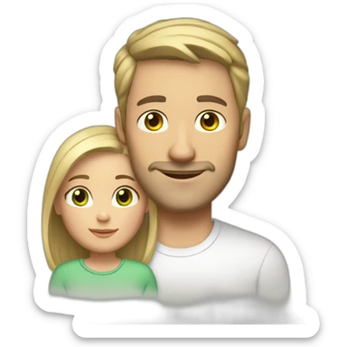 dad(40y) (white skin, brown eyes, short brown hair and daughter(10y) blonde, white skin, green eyes sticker