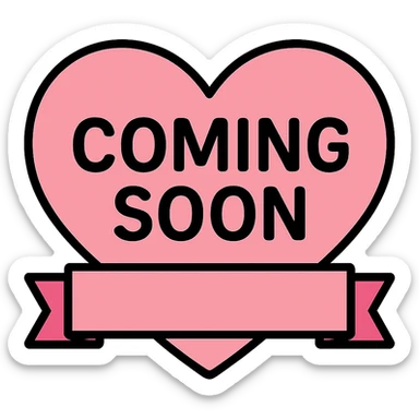 Change the stamp shape to a heart instead of a circle, keep baby pink color, playful and inviting style, clear 'coming soon' text, no background sticker