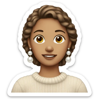 brown haired girl in sweater with white pearl earrings  sticker