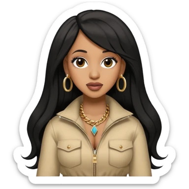 Cardi B with long jet black hair, beige outfit sticker