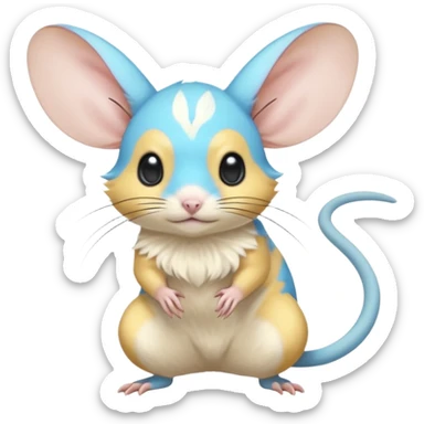 Yellow and cyan-blue Gerbil-Jerboa-Minccino-Emolga-Pachirisu-Pokémon-Fakémon-hybrid-fusion-creature  sticker