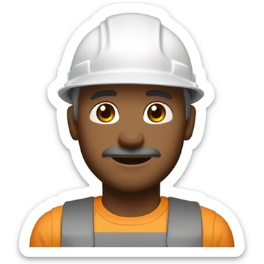 construction worker, full head shot, 3/4 view of face, white hard hat, male, adult, slight stubble, weathered skin, strong jawline, clear eyes visible, color palette: white (hard hat), warm beige (skin tones), cool grays and browns (shadows and details) sticker