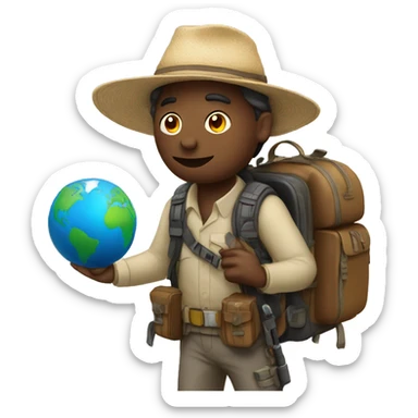 Traveler with globe in his hands and a carbine on his backpack sticker