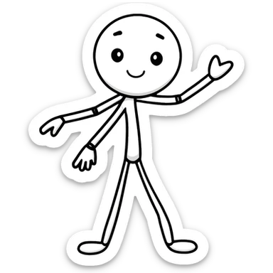 cartoonish sticker of a stick man, playful pose sticker