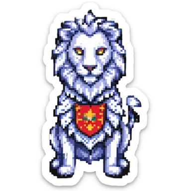 pixel art medieval lion with ornate features, inspired by historical sculpture sticker