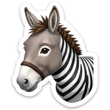 A donkey with a zebra head, donkey body with brown fur and zebra head with black and white stripes sticker