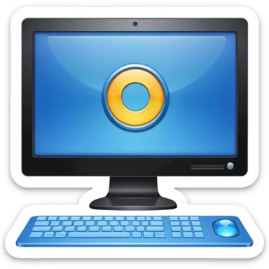 computer with blue taskbar and start button referencing Windows XP interface no text sticker