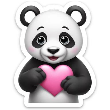 Panda holding a pink heart sticker