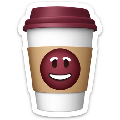 Burgundy takeaway cup with hot coffee sticker