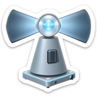 Flat emoji of a wrist-mounted hologram projector emitting a soft blue light cone, simple shapes, modern sci-fi style sticker