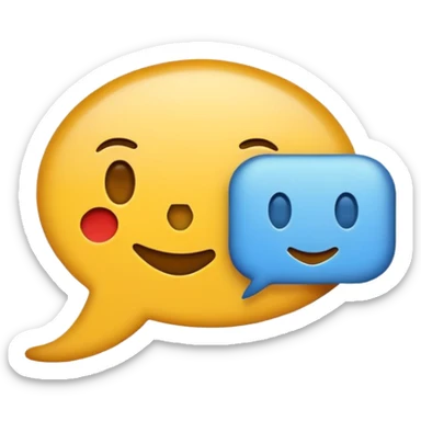 A minimalist emoji-style icon representing wordplay — symbolizing creativity with language. It features an open book or speech bubble merging with playful letters or word fragments, forming a clever visual pun. sticker