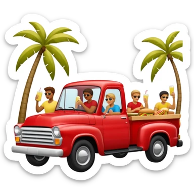 People having a picnic in the back of a red pick up truck sticker