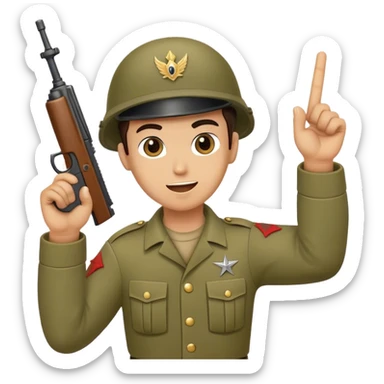 enthusiastic soldier with weapon raised up in his hand sticker