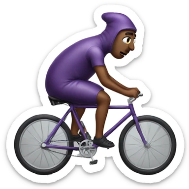 Normal Man riding a bicycle that looks like an eggplant sticker