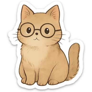 soft toned kawaii cat with glasses on a simple background in ghibli style sticker