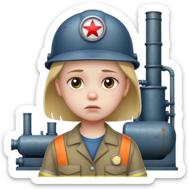 a child with a sad face works in a factory sticker