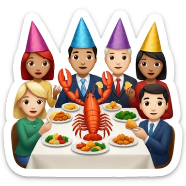 Too many people eating lobster at a family party sticker