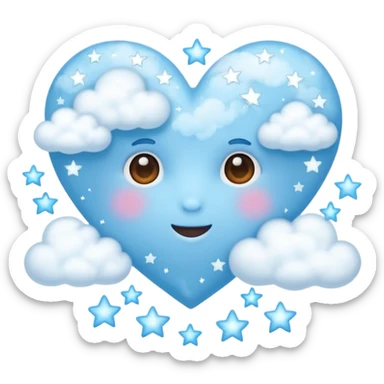 light blue heart with clouds and stars sticker