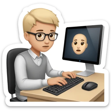 young programmer working at the computer, nervous sticker