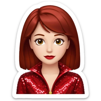 Carol Lawrence with dark auburn hair, red sequin outfit sticker