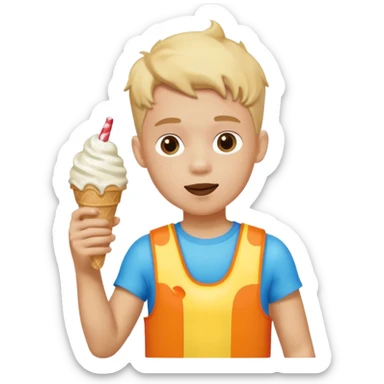 boy kid wearing arm floaties, eating ice cream sticker
