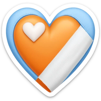 Half blue half orange heart split vertically with a white gauze bandage wrapped around it sticker