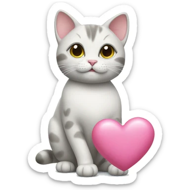 Cat holding a pink heart sticker
