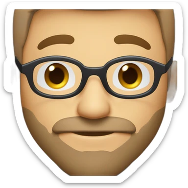 cara de hombre blanco con barba blanca, sin bigote, cejas café,lentes azules redondos, sorprendido sticker