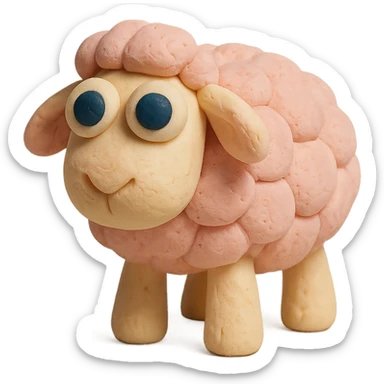 cute sheep with big eyes, soft pastel colors, hand-molded details, claymation style sticker