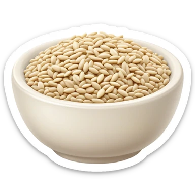 Small white sesame seeds in a ceramic bowl, food ingredients sticker