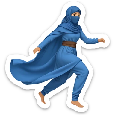 person in a blue niqab with billowing, loose clothing, running, side view sticker