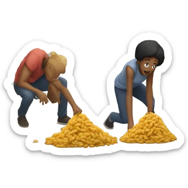 Two people entering a grocery store together while crawling on the ground really hungry  sticker