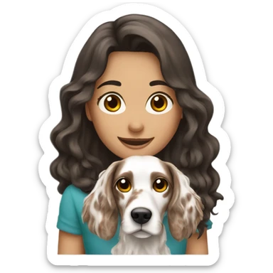 Pretty brunette holding English setter sticker