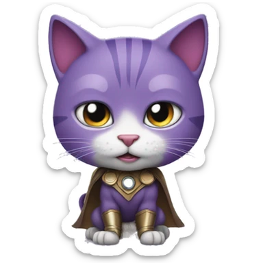 Purple cat in Thor costume with hamer sticker