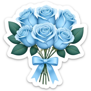 light blue rose bouquet tied with a ribbon sticker