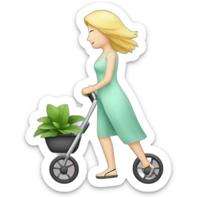 blond-woman-pushing-blone-pushing-stroller-with-plant-in-itstroller-with-plant-in-it sticker