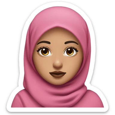 light skin with dark eyes eyeligner and lashes and black hijab jersey style and pink lips but natural pink and cute face sticker