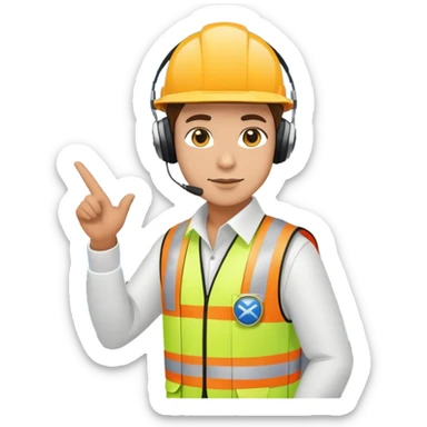 ramp agent at airport wearing reflective vest and headphones, directing aircraft sticker