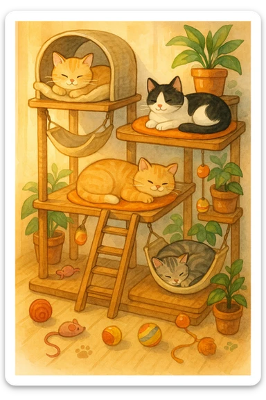 cats relaxing in a vertical playhouse sticker