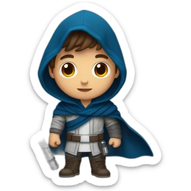 Boy with hoodie, Brown hair, blue enes and lightsaber sticker