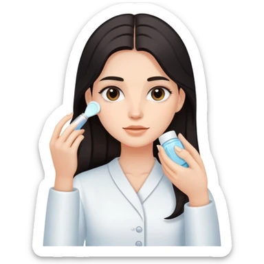 Girl with dark long hair doing skincare sticker