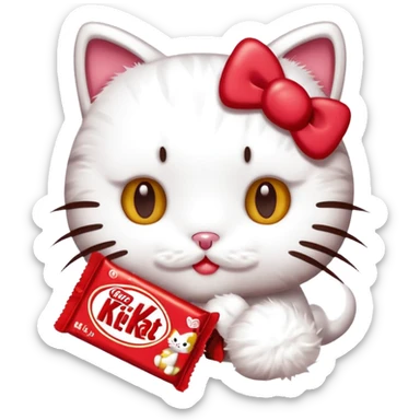 Hello Kitty Cat With Eating Kit Kat Chocolate sticker
