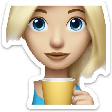 long blonde hair blue eyed girl holding coffee sticker