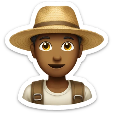 Boy with slanted eyes and straw hat  sticker