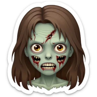 Girl zombie with brown long hair with teeth and serious face  sticker